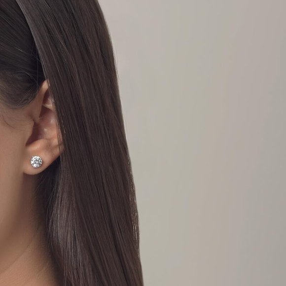 1.0CTW Round Cut Natural Earth Mined Diamond 3-Prong Martini Solitaire Earing - Picture 3 of 5